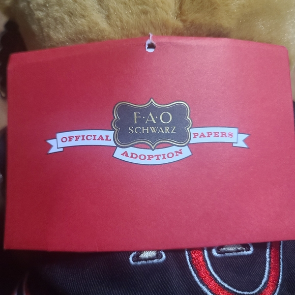 FAO Schwarz Teddy Bear Plush Varsity Jacket 12" Stuffed Animal Toy Brown Black - Picture 9 of 11